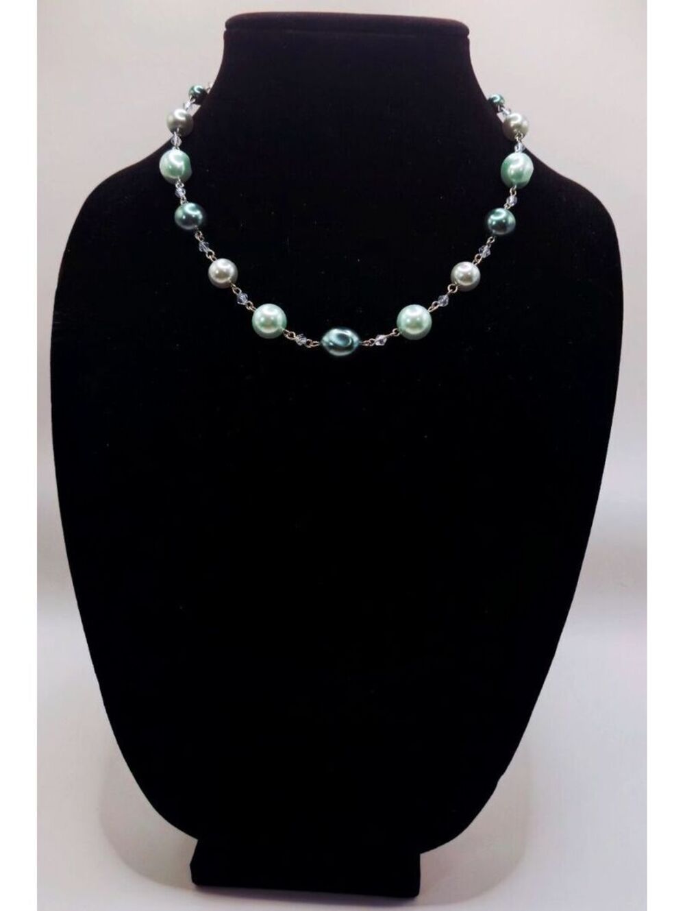 Lia Sophia Faux Pearl Necklace Blue Green Beaded Silver Tone Statement